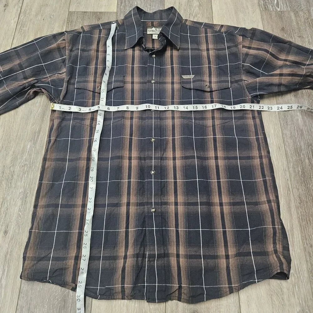 Powder River Outfitters Panhandle Slim Shirt Brown Plaid Pearl Snap Men's Medium